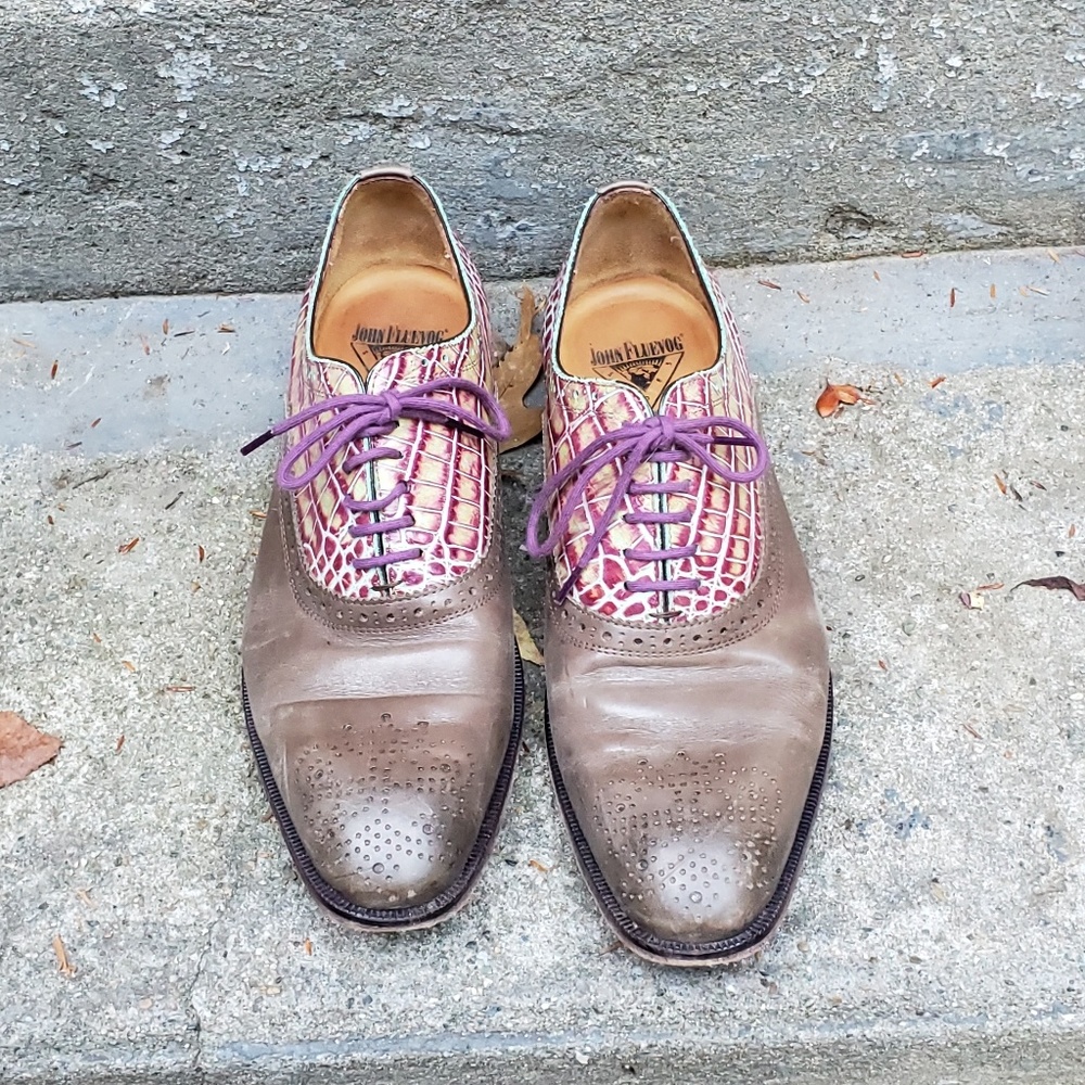 Fluevog Damascus, grey/purple oxfords